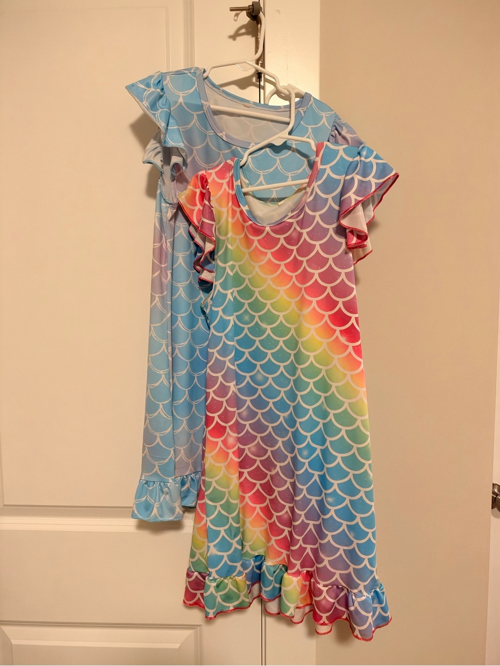 Amazon Girls Rainbow Mermaid Scale Nightgown - Blue, Pink, Yellow, Green, Purple